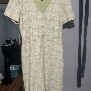 LOFT Light Green Plaid Midi Dress